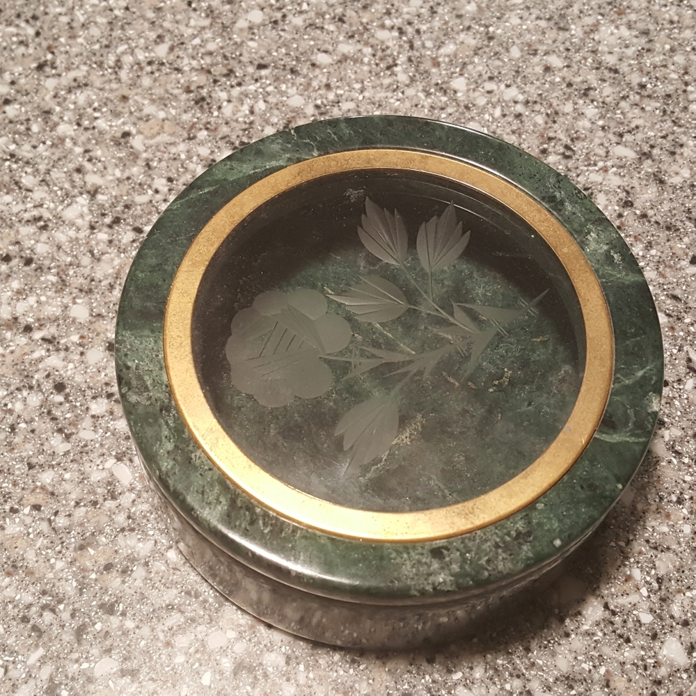 Beautiful Round Dark Green Marble Stone Trinket Box - Picture 6 of 7
